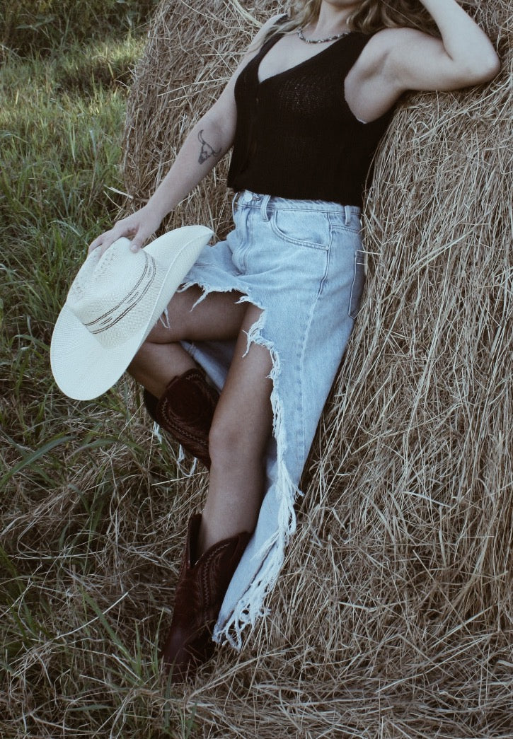 Side Slit Denim Skirt