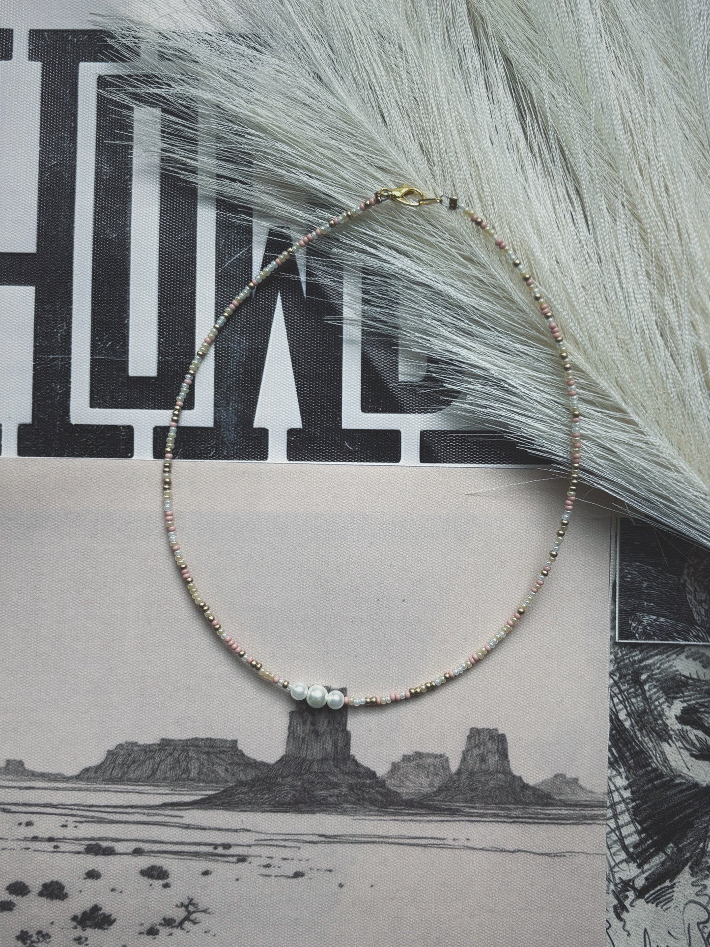 Dainty pink sunset pearl necklace