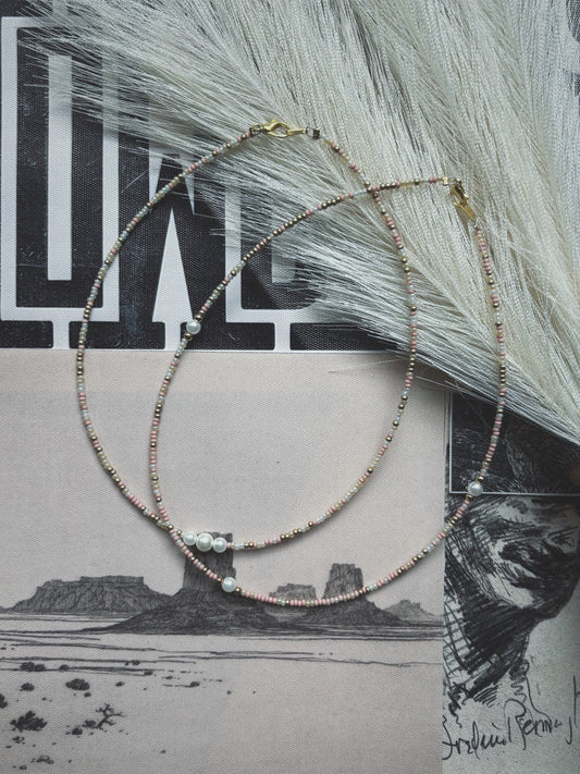 Dainty pink sunset pearl necklace