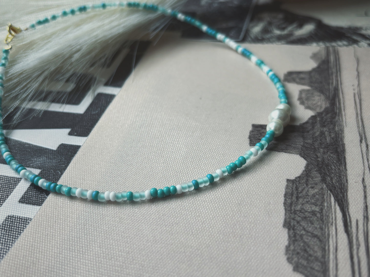 Coastal cowgirl ocean waves pearl necklace