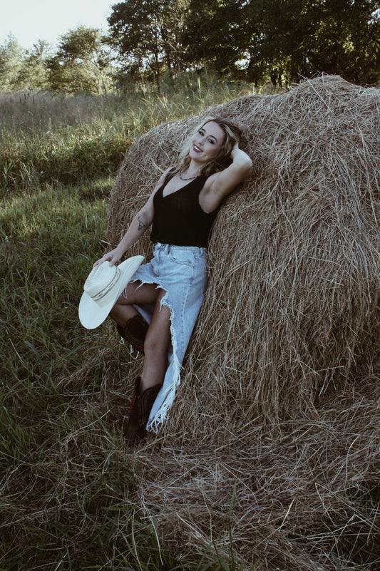 Side Slit Denim Skirt