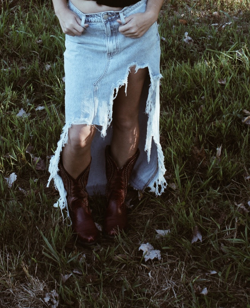 Side Slit Denim Skirt