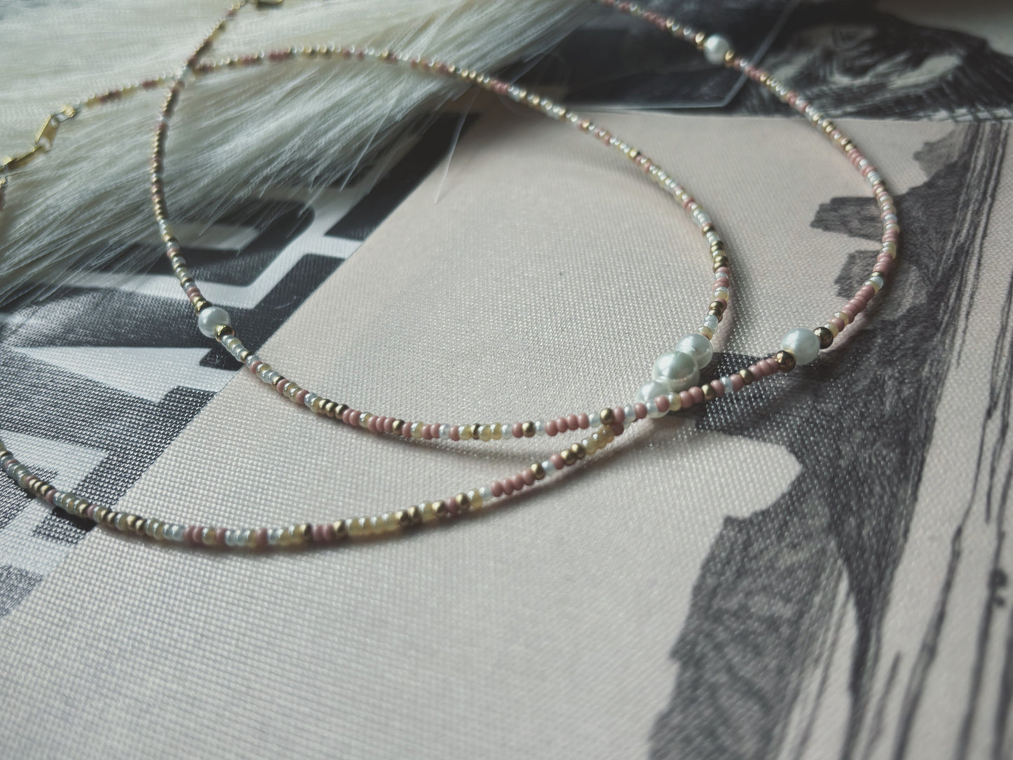 Dainty pink sunset pearl necklace