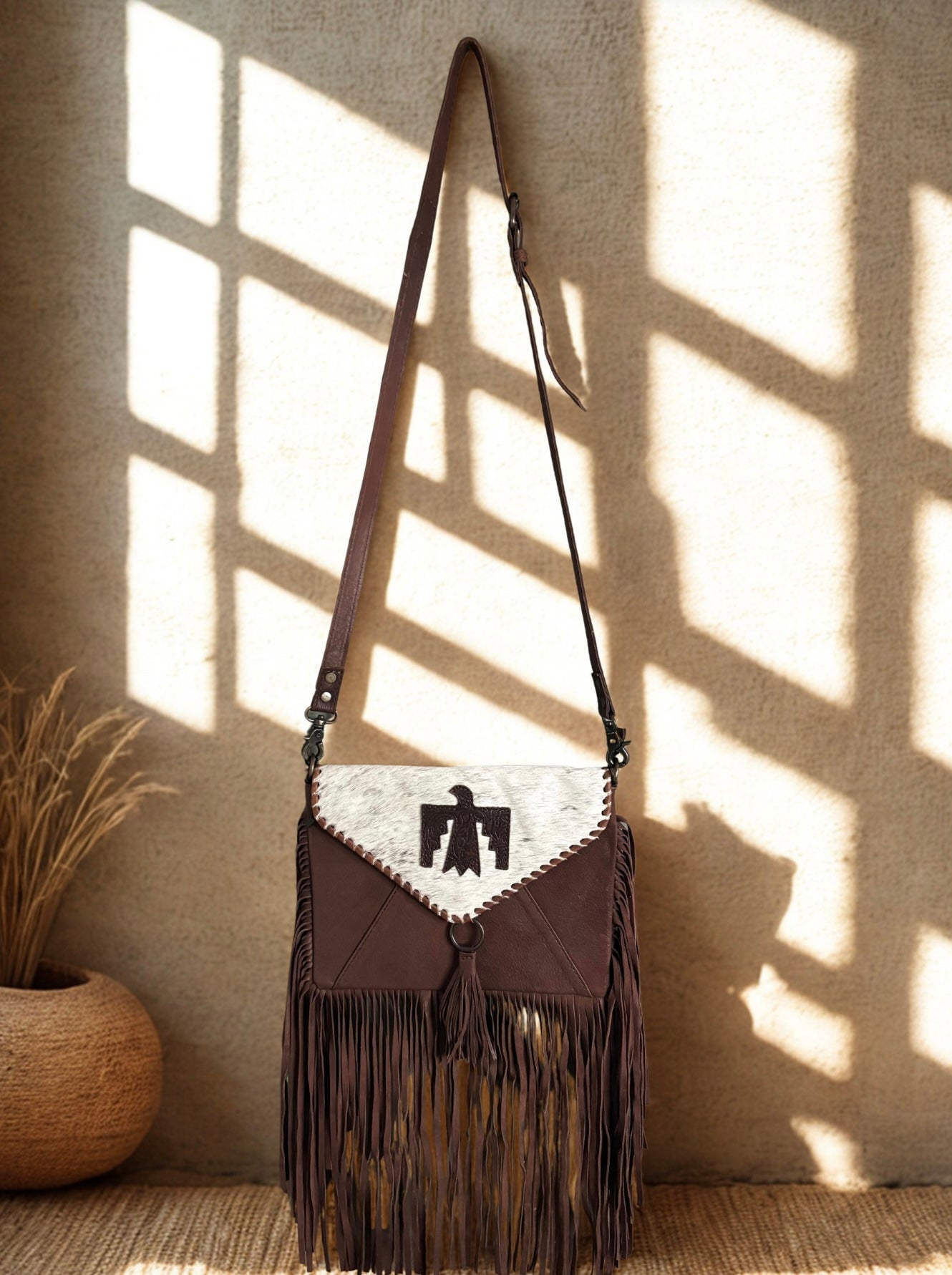 Western Thunderbird genuine leather cowhide handtooled leather bag