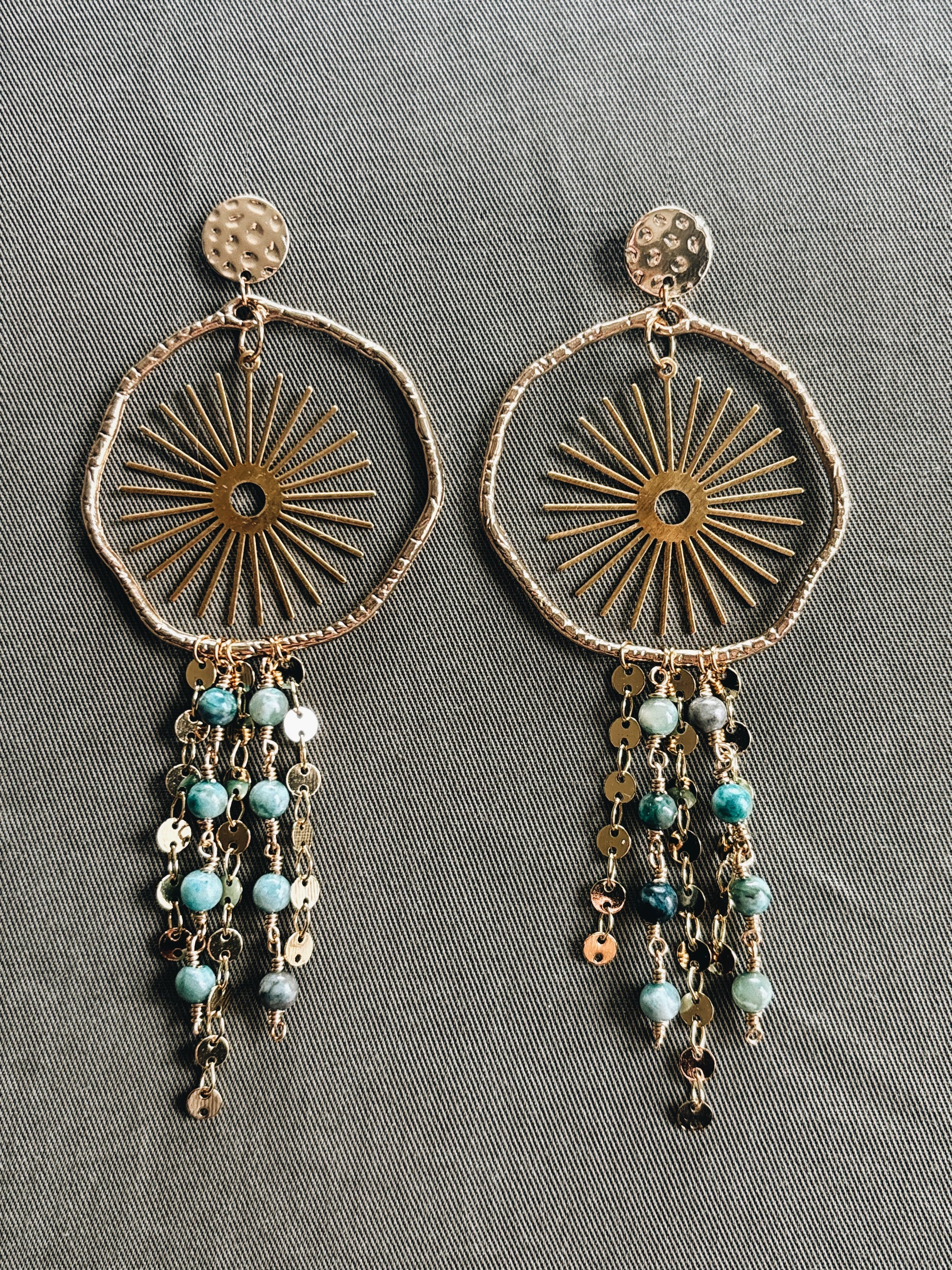 Gold plated boho dangle handmade earrings