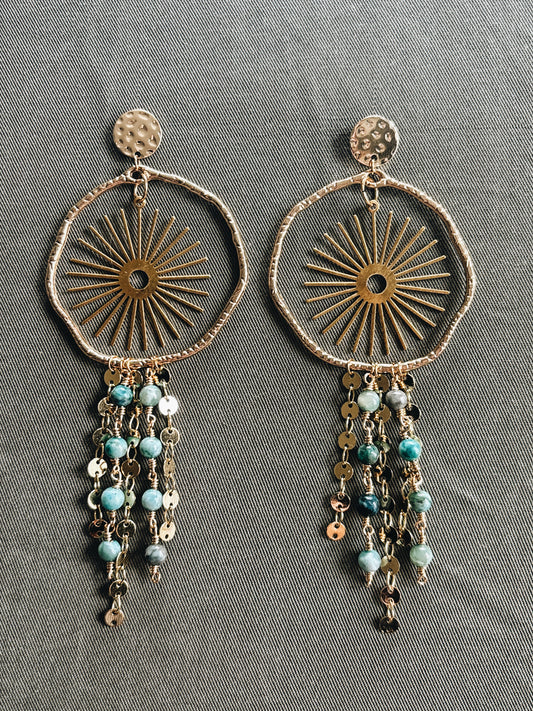 Gold plated boho dangle handmade earrings