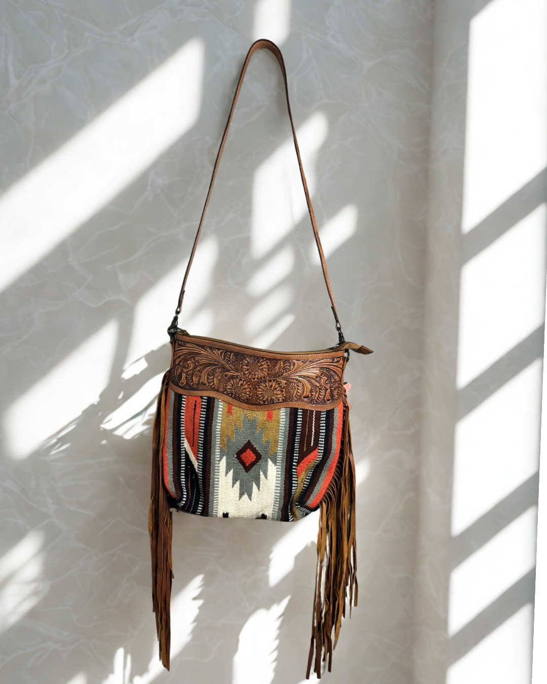 American Darling Genuine Leather Hand-tooled Leather Bag large