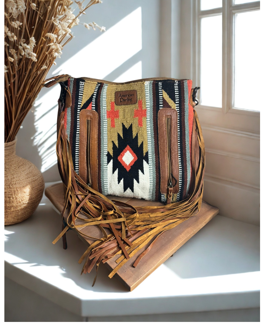 American Darling Large Genuine Leather Hand-Tooled Purse