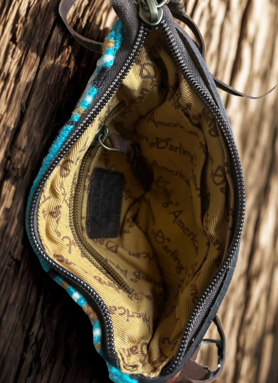 American Darling Wristlet Hand Tooled Saddle Blanket Genuine Leather Women